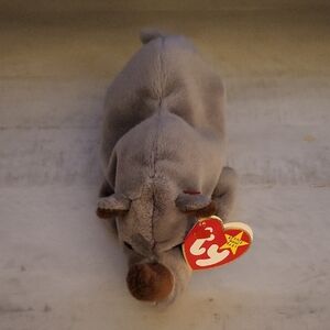 Ty Beanie Baby "Spike The Rhino" Gray Plush with Soft Brown Nose